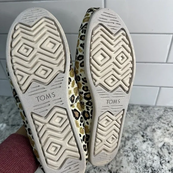 TOM'S ALPARGATA NATURAL GLITTER CHEETAH FAUX FUR LINED SLIP ON SHOES SIZE 10 - Picture 4 of 4
